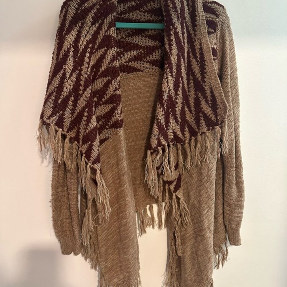 Forever 21 Tan and Brown Cozy Fringe Shrug